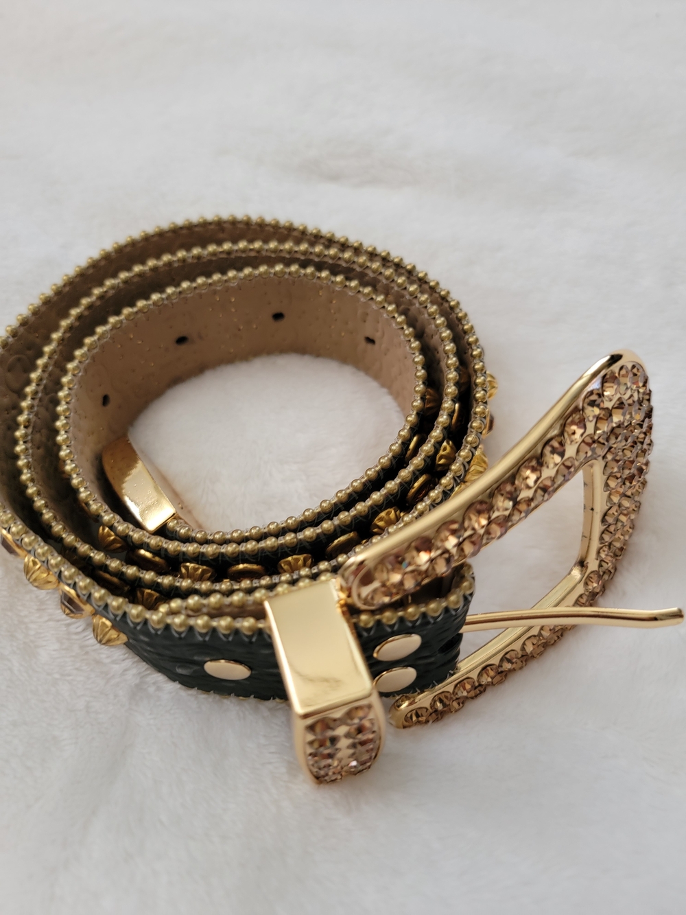 B.B Simon Black & Gold 3-Row Studded Crystal Belt